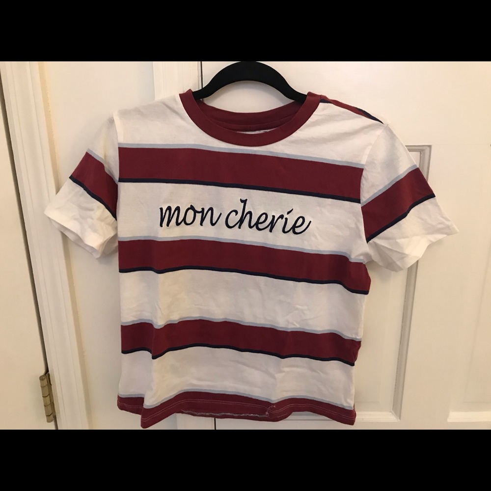 “Mon cherie” striped graphic tee